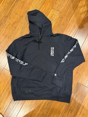 Chrome Hearts Black Hoodie White Gothic Sleeve Graphics - silver reflective